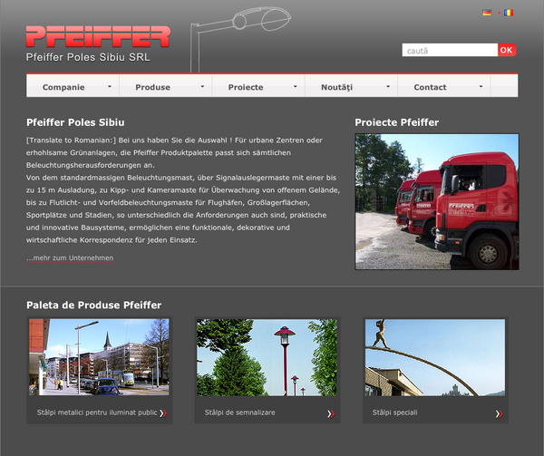 Captură a site-ului pfeiffer-poles.ro din 2010
